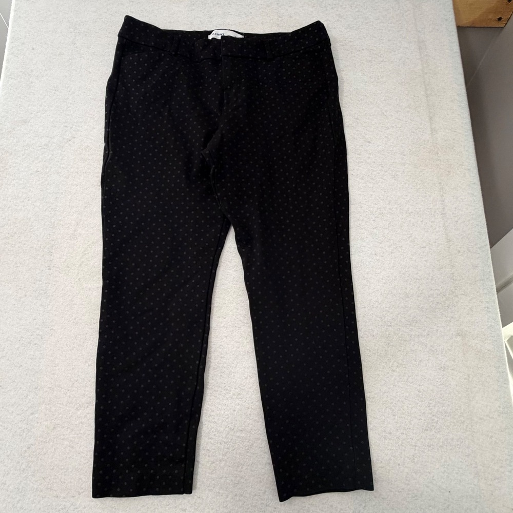 Old Navy Pixie Ankle Pants Womens 12 Black Polka Dot Stretch Slim Trousers